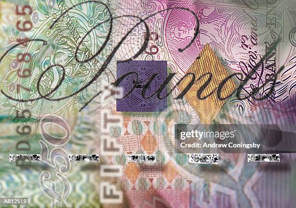 european currency: uk pound, montage - 50 pound notes stock pictures, royalty-free photos & images