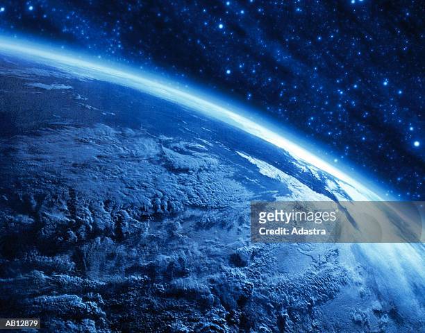 earth's curvature view from space (digital composite & enhancement) - atmosfera foto e immagini stock