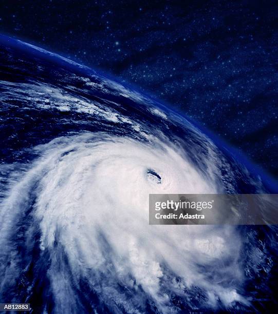 hurricane, view from space - hurrikan stock-fotos und bilder