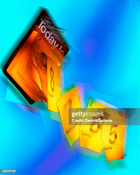 pages flying off calendar (digital composite) - weekness stock pictures, royalty-free photos & images