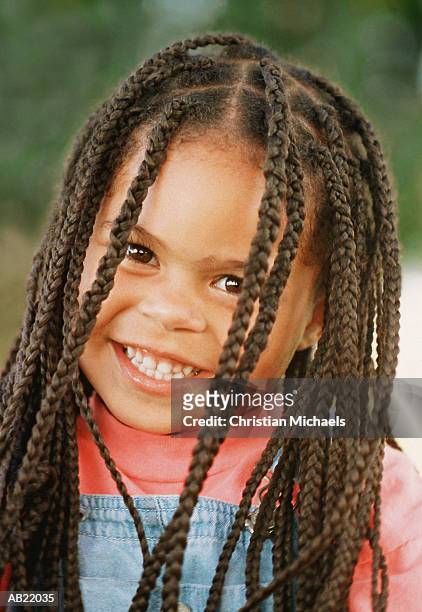 girl (3-5) with braided hair, outdoors, portrait - braided hair imagens e fotografias de stock
