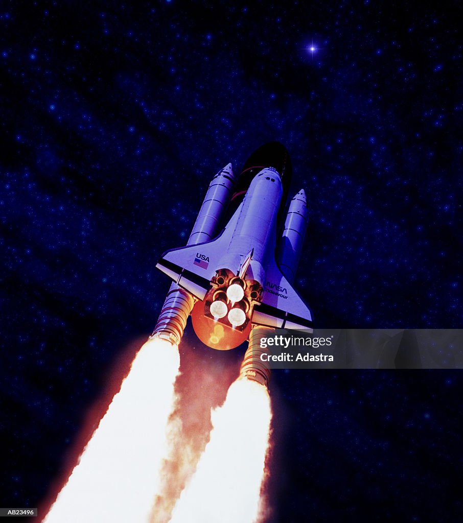 Space Shuttle launch, low angle view