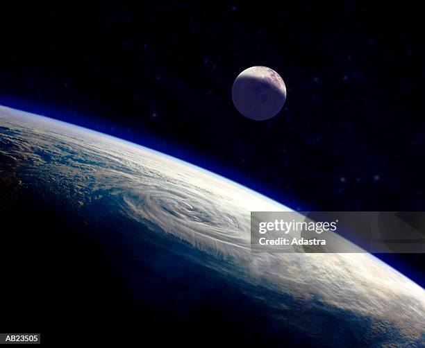 earth and moon, view from space - earth space ストックフォトと画像