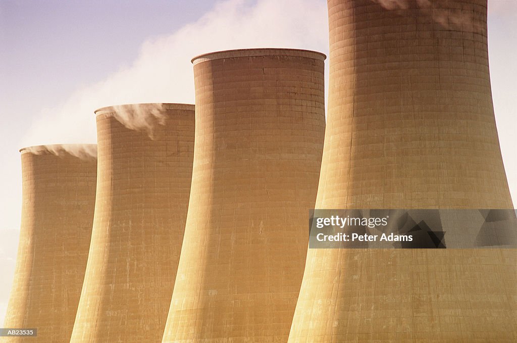 Four cooling towers in Nuclear Power Plant, close-up