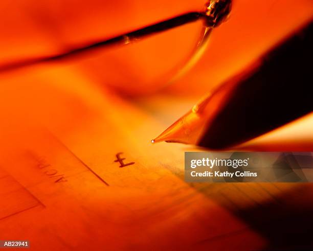 pen and glasses on cheque, close-up - 07 stock pictures, royalty-free photos & images