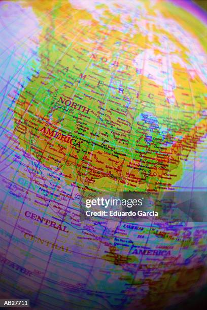 world globe detailing north america (multiple exposure, gel effect) - garcia stockfoto's en -beelden