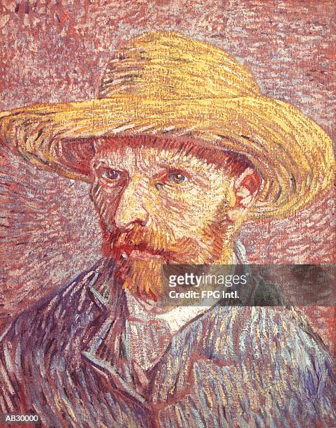 ilustrações, clipart, desenhos animados e ícones de self-portrait of vincent van gogh in a straw hat - vincent van gogh pintor