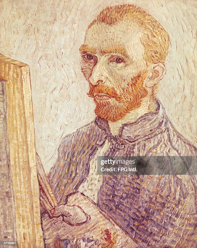 Self-portrait of Vincent Van Gogh with Paintbrushes and Easel