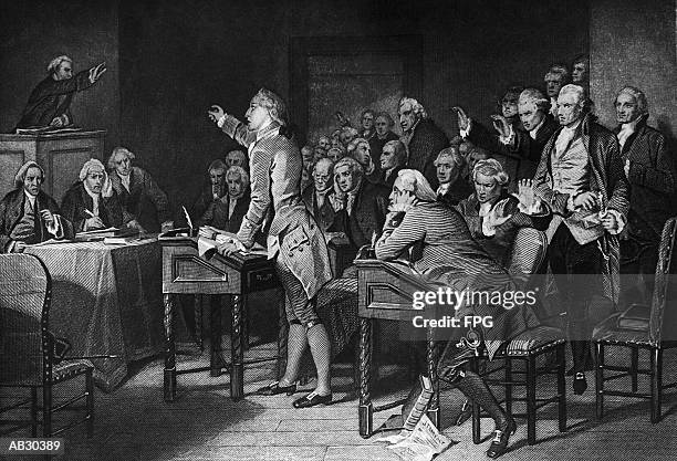 Patrick Henry (1736-99), addressing Virginia Assembly (B&W)