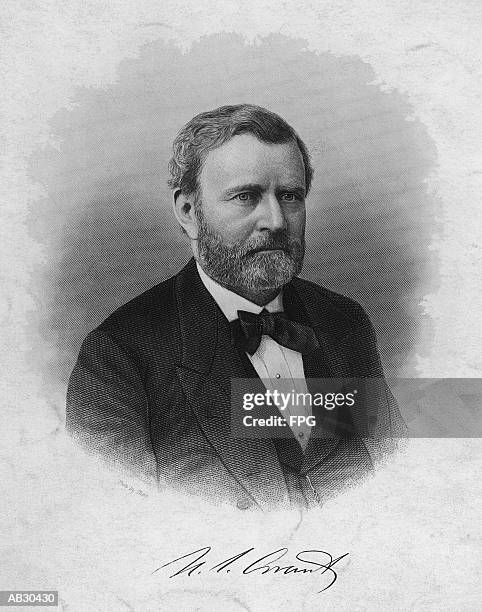 ulysses s. grant (1822-85), 18th us president (b&w) - general images of commuters as australia employment figures are released stockfoto's en -beelden