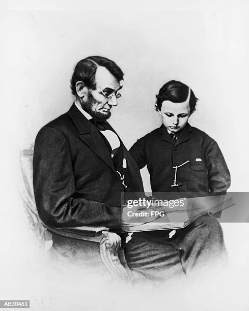 Abraham Lincoln with son Tad (B&W)