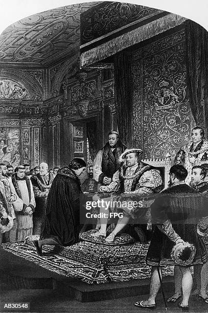 portrait of king henry viii sitting on throne - fpg stock pictures, royalty-free photos & images