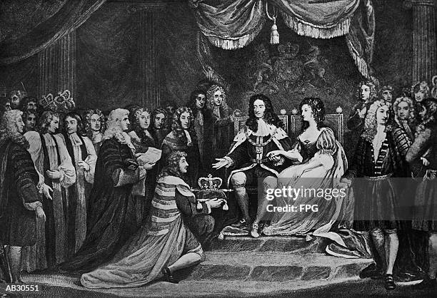 portrait of william iii & mary ii on their thrones, c.1688 - fpg stock pictures, royalty-free photos & images