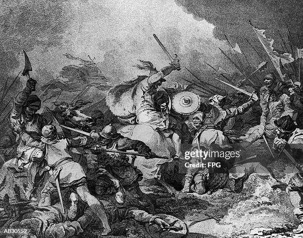 william the conqueror fighting in battle - rond de 11e eeuw stockfoto's en -beelden