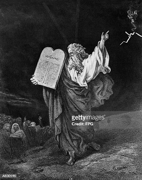 moses carrying ten commandments down mount sinai - fpg stock pictures, royalty-free photos & images