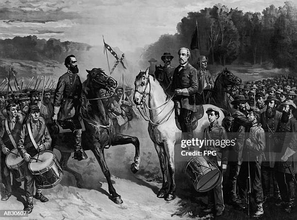 stockillustraties, clipart, cartoons en iconen met robert e. lee and stonewall jackson at battle of seven days - burgeroorlog