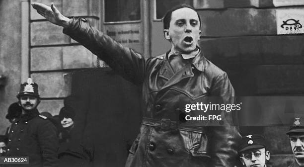 portrait of joseph goebbels saluting hitler (b&w) - fpg stock pictures, royalty-free photos & images