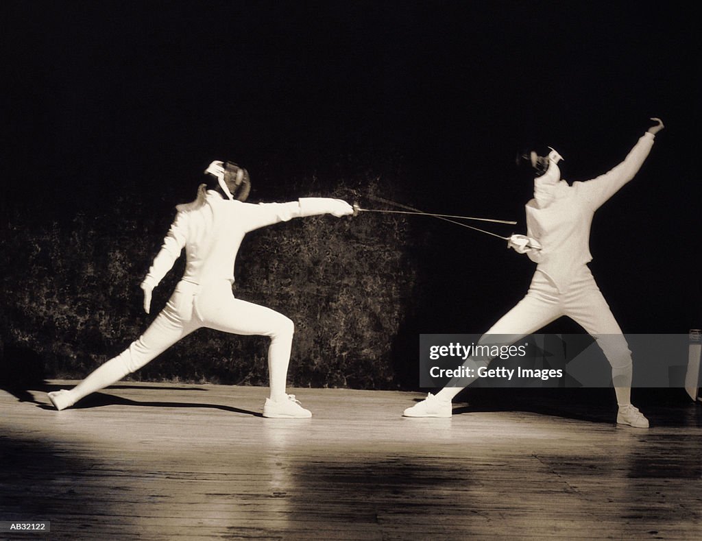 Two women fencing (Toned B&W)