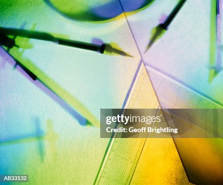 Ruler and compass, elevated view (gel effect) Ruler and compass, elevated view (gel effect)
