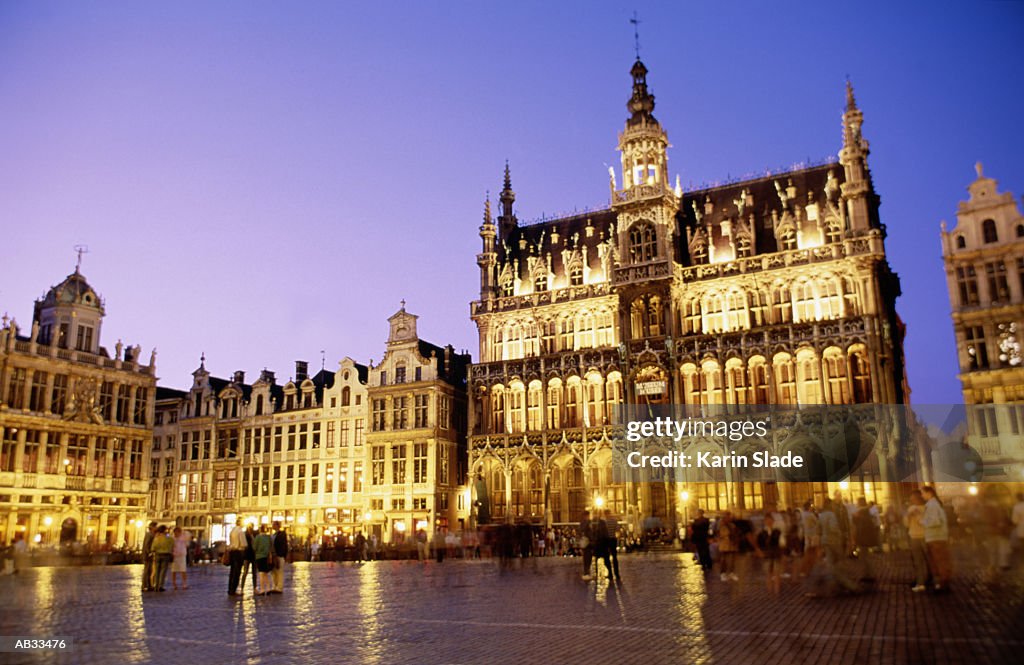 Belgium, Brussels, Grand Palace and town square at night