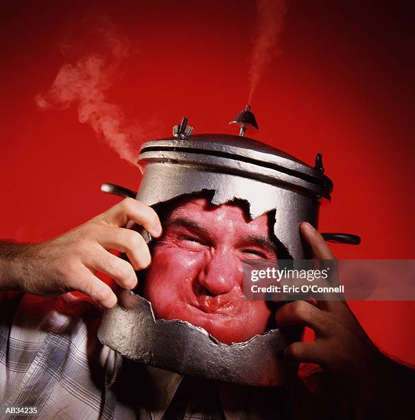 man with head in pressure - pressure cooker stock pictures, royalty-free photos & images