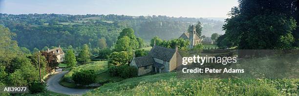 england, cotswolds, frampton mansell nr stroud, elevated view - stroud gloucestershire stock pictures, royalty-free photos & images