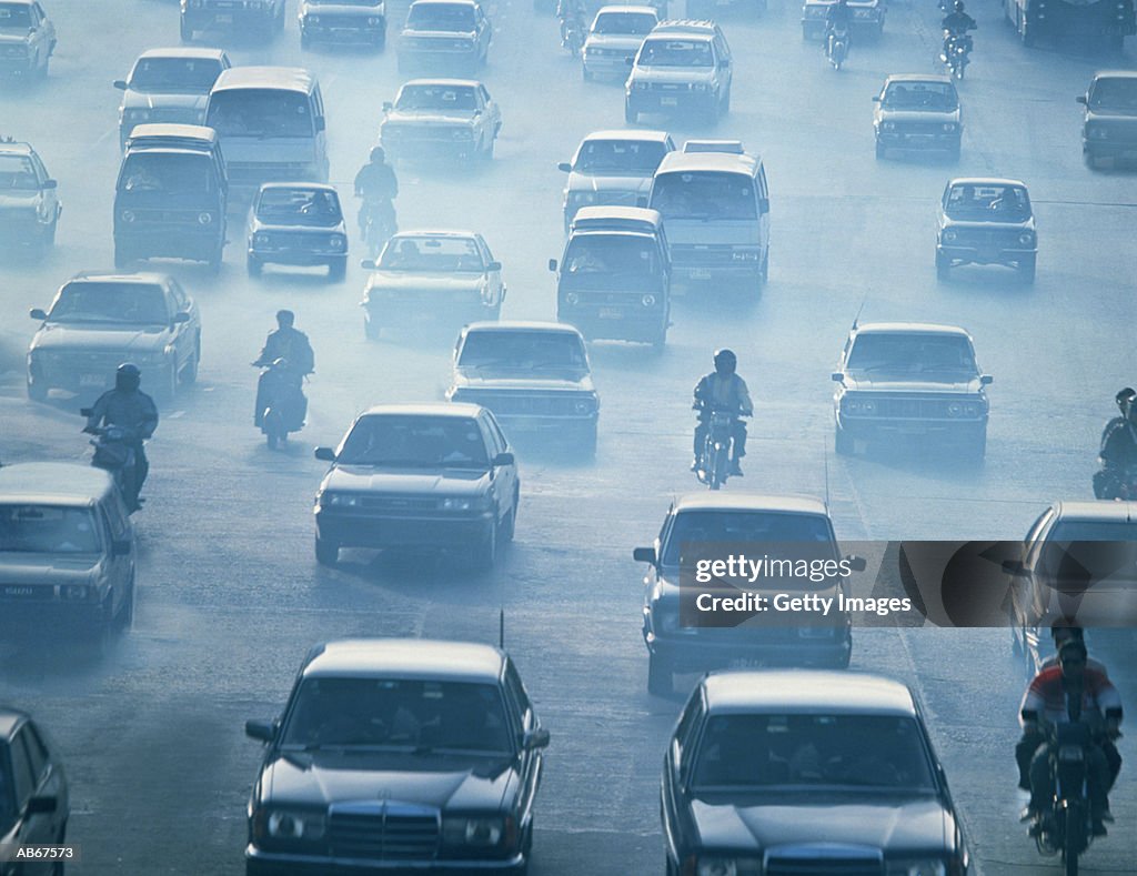 Traffic driving in pollution, Bankok, Thailand