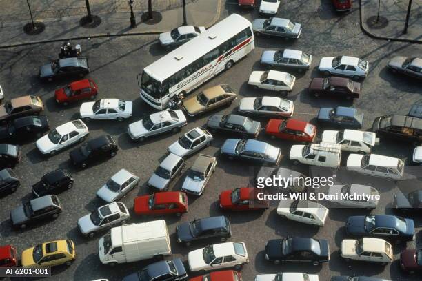 rush hour traffic jam, overhead view, paris, france - traffic stock pictures, royalty-free photos & images
