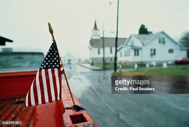 stars and stripes on back of pickup truck, usa - small town america stock pictures, royalty-free photos & images