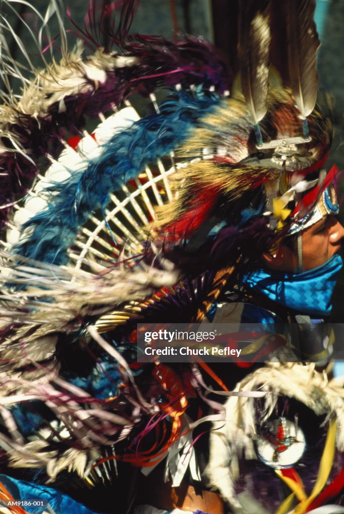 Native American tribesman at powwow, Washington, USA