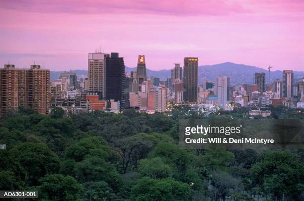 venezuela, caracas, city skyline at dusk - venezuela stockfoto's en -beelden