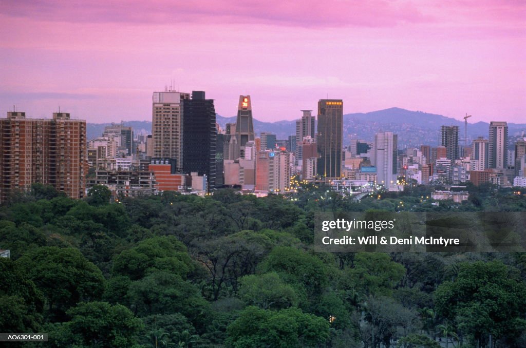 Venezuela, Caracas, city skyline at dusk