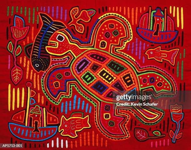 fabric mola,craft of the kuna tribes,san blas,panama - indigenous art stockfoto's en -beelden