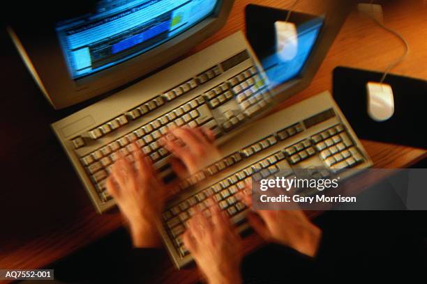 woman's hands using computer keyboard (double image) - morrison stock pictures, royalty-free photos & images