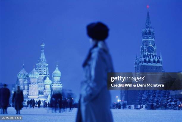 russia, moscow, red square, st. basil's cathedral - fur hat stock pictures, royalty-free photos & images