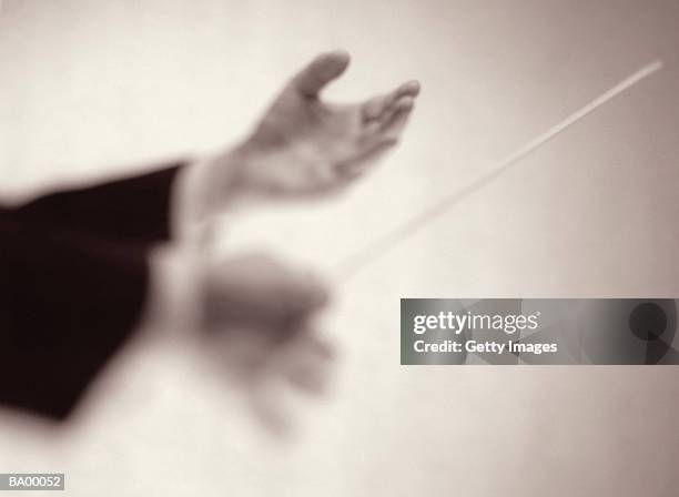 conductor's hands holding baton, close-up, (b&w) - musica clássica imagens e fotografias de stock