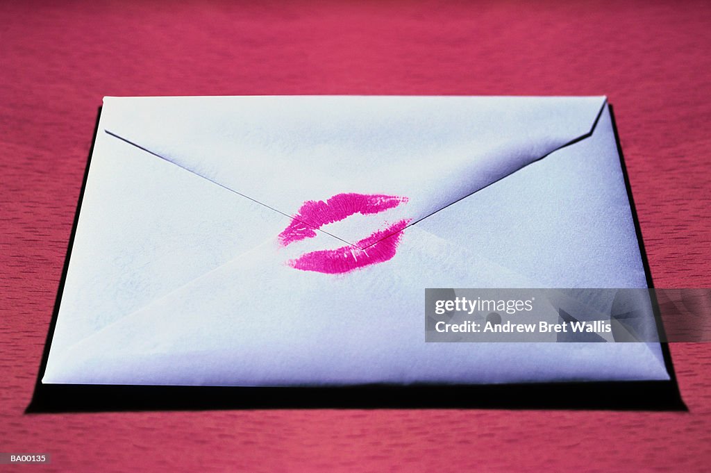 Envelope sealed with kiss mark