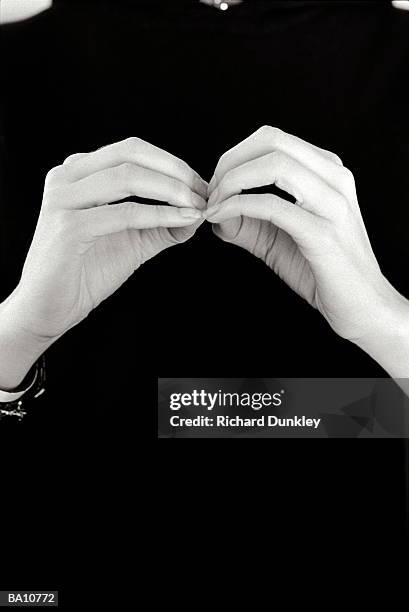 man signing letter b in british sign language, close-up (b&w) - w hand sign stock pictures, royalty-free photos & images