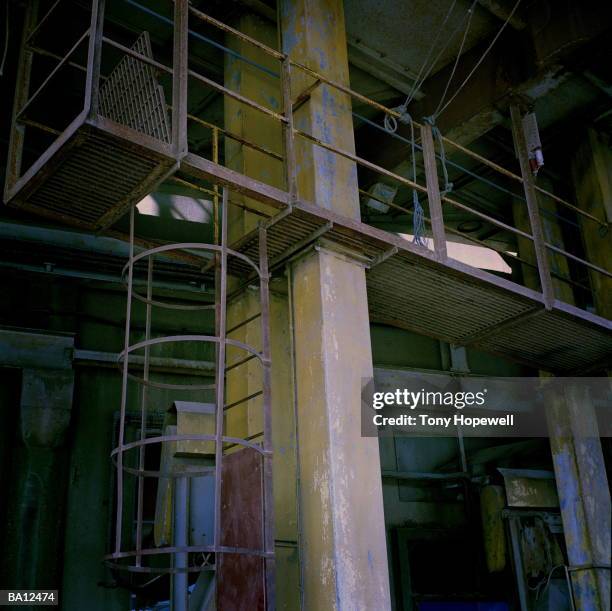 rusty walkway and metal pillars, low-angle view - hopewell stock pictures, royalty-free photos & images