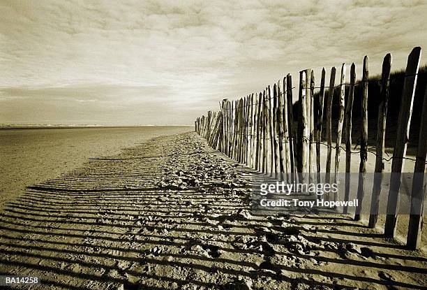 england, norfolk, cley-next-the-sea, fences on beach - eastern england 個照片及圖片檔