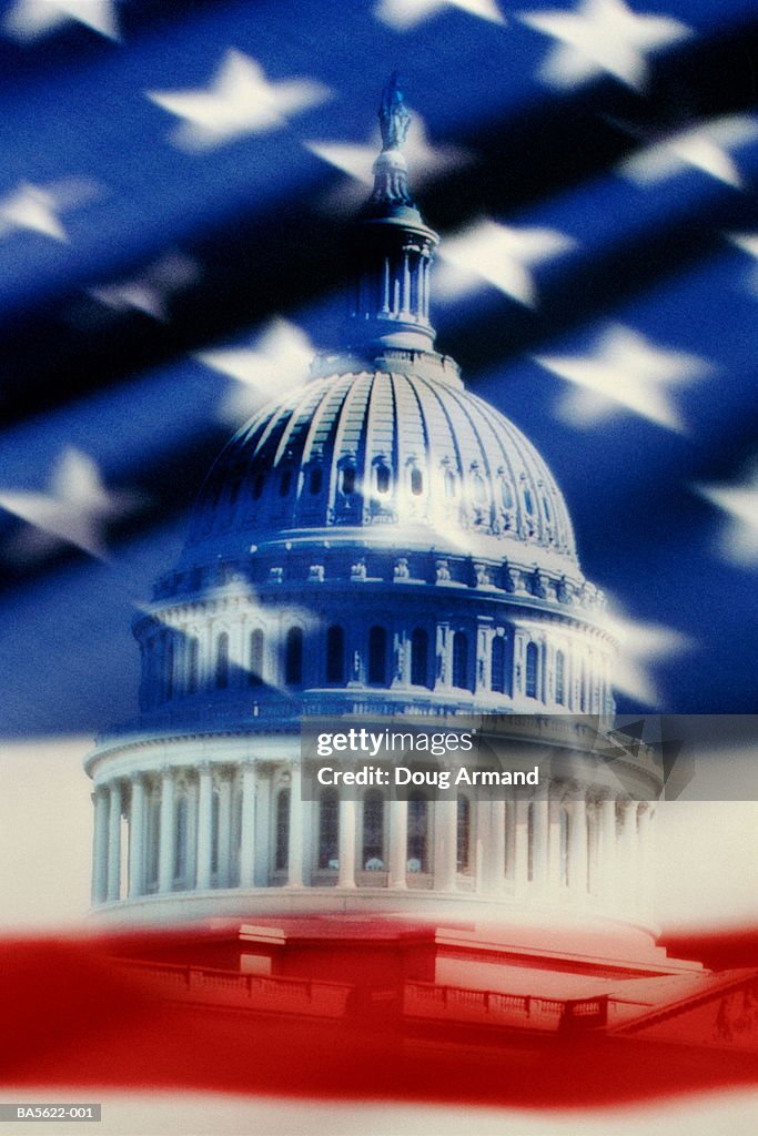 USA, Washington DC, US Capitol, superimposed US flag (Composite)