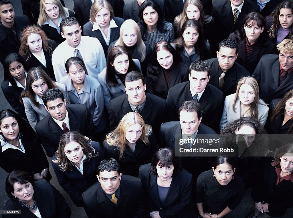 Crowd of business people, portrait, elevated view