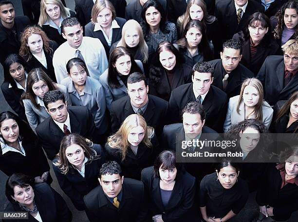 crowd of business people, portrait, elevated view - crowd looking up stock pictures, royalty-free photos & images