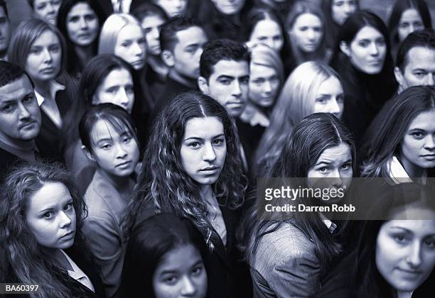 crowd of business people,  close-up, portrait (toned b&w) - crowd stockfoto's en -beelden