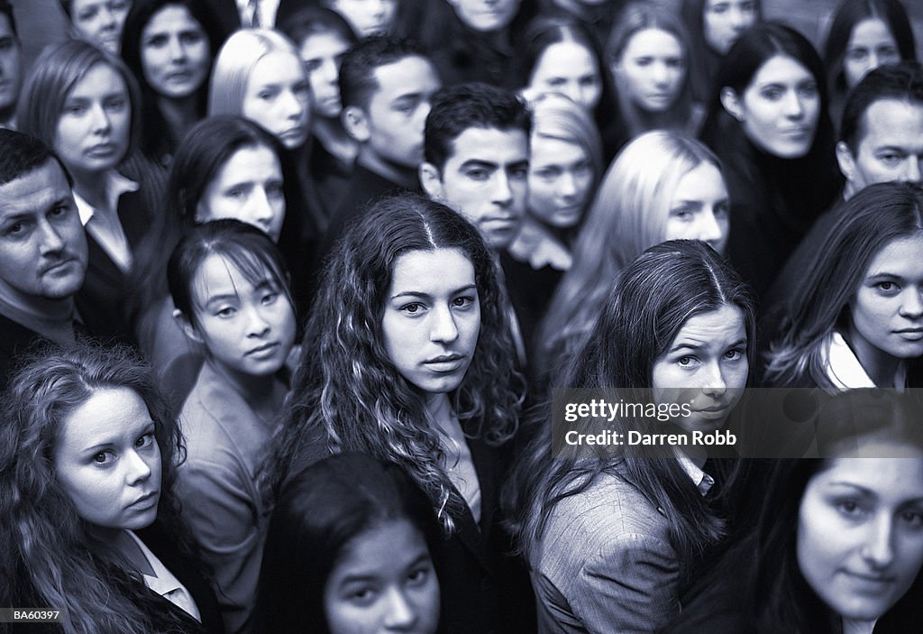 Crowd of business people, close-up, portrait (toned B&W)