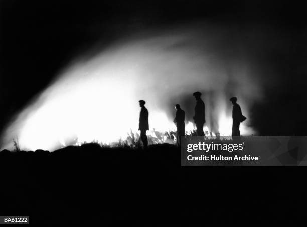 Straw being burnt at Aylesford, Kent, England, 29th August 1933