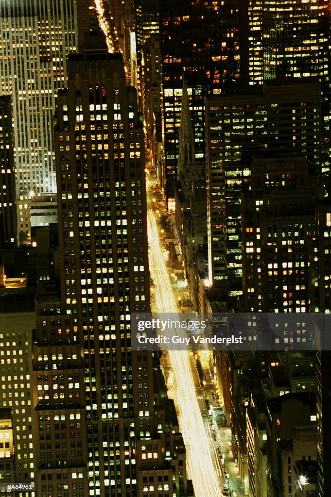 USA, New York, New York City, cityscape at night (long exposure)