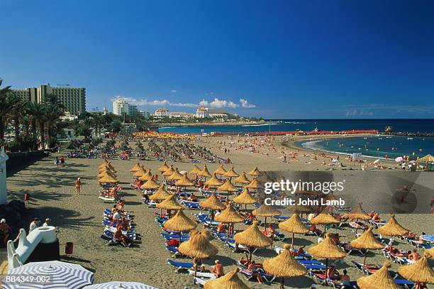 spain,canary islands,tenerife,playa de las americas,tourists on beach - playa de las americas stock-fotos und bilder