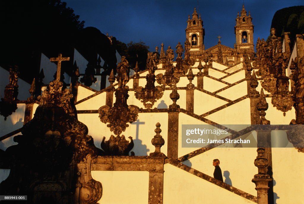 Portugal, Minho, Braga, Bom Jesus do Monte church,section of stairway