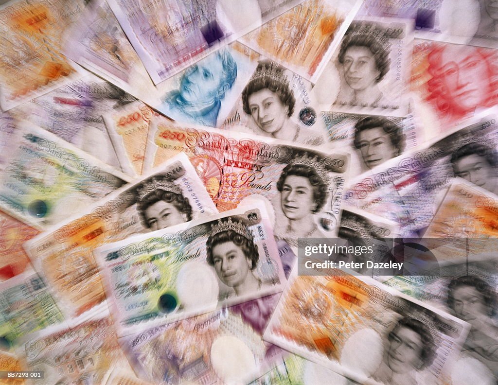 United Kingdom currecny, various banknotes, full-frame (zoom effect)